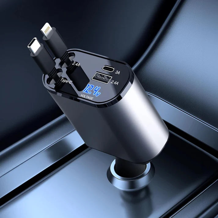 4 in 1 Retractable Car Charger - The Mercantiles