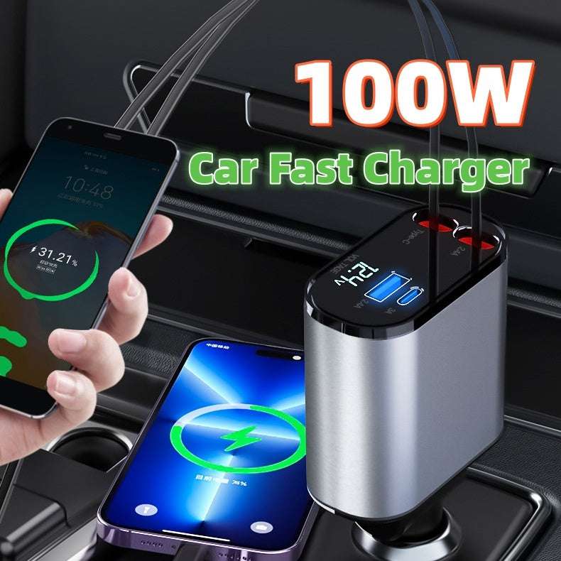 4 in 1 Retractable Car Charger - The Mercantiles