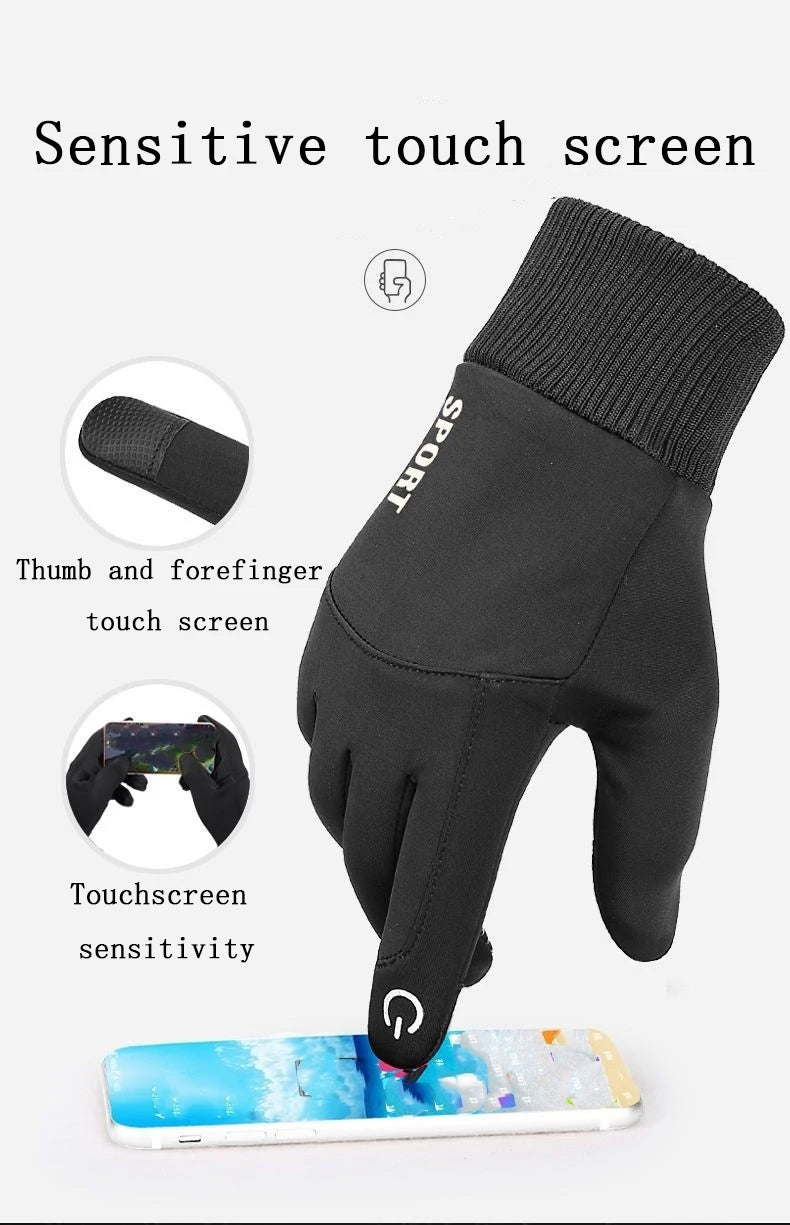 Winter Outdoor Gloves for Men, Fleece-Lined, Warm, Touch-Screen, Non-Slip, Cycling, Mountaineering, Skiing, Waterproof and Windproof Sports Gloves