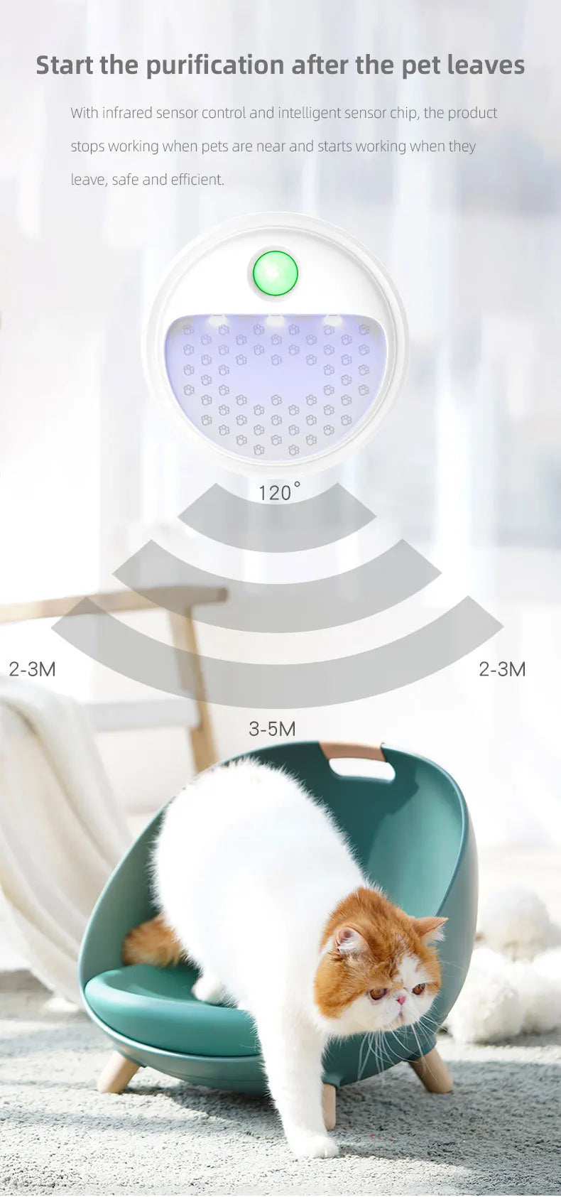 4000mAh Cat Litter Deodorizer Odor Eliminator Dust-Fall Air Purifer for Cat Litter Box Bathroom Wardrobe Kitchen and Small Area