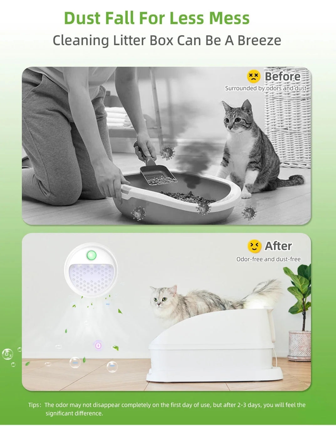 4000mAh Cat Litter Deodorizer Odor Eliminator Dust-Fall Air Purifer for Cat Litter Box Bathroom Wardrobe Kitchen and Small Area
