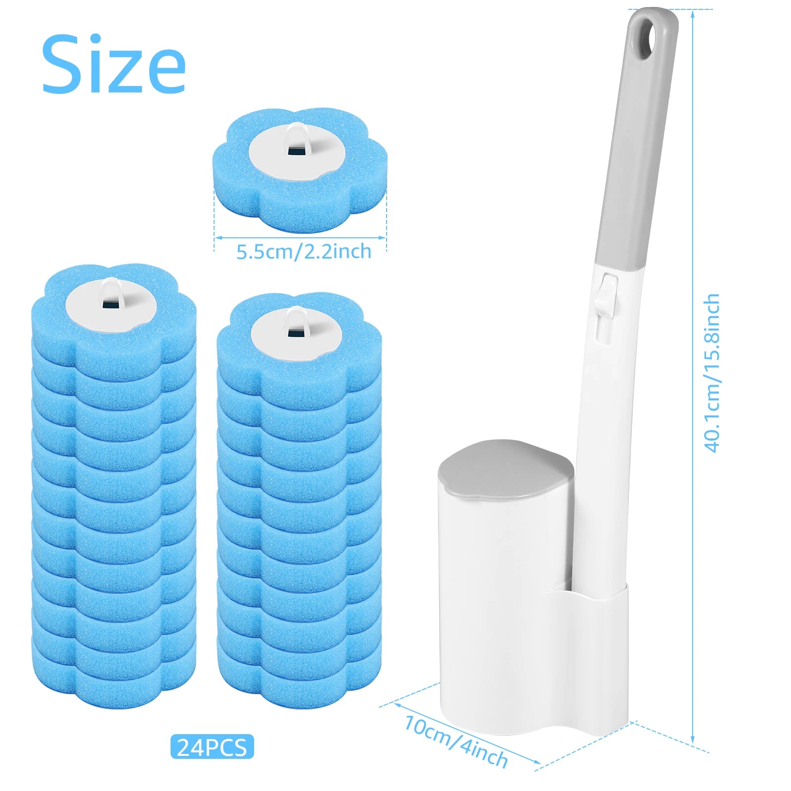 18-36Pcs Disposable Toilet Brush with Extended Handle Bathroom Toilet Brush Holder Cleaning Kit Replacement Head 360° Deep Clean