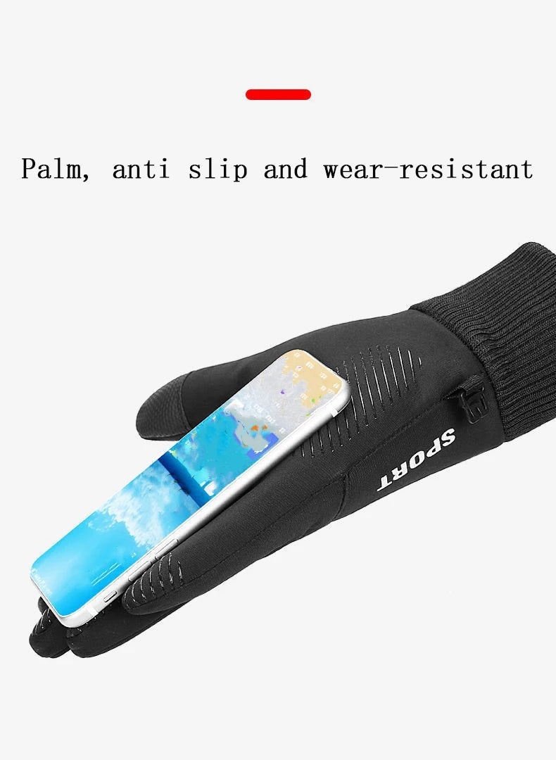 Winter Outdoor Gloves for Men, Fleece-Lined, Warm, Touch-Screen, Non-Slip, Cycling, Mountaineering, Skiing, Waterproof and Windproof Sports Gloves