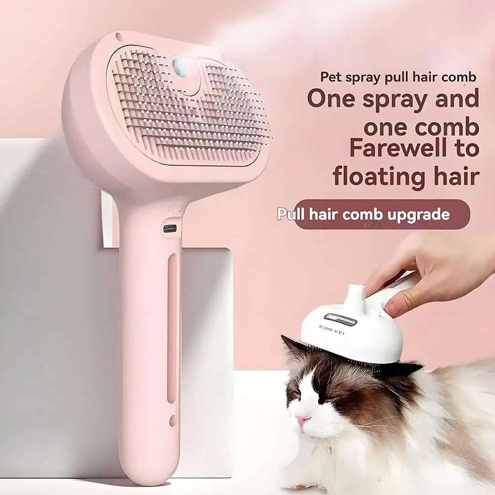 3-in-1 Steam Pet Grooming Brush – Self-Cleaning, De-Shedding & Spray Care for Dogs & Cats