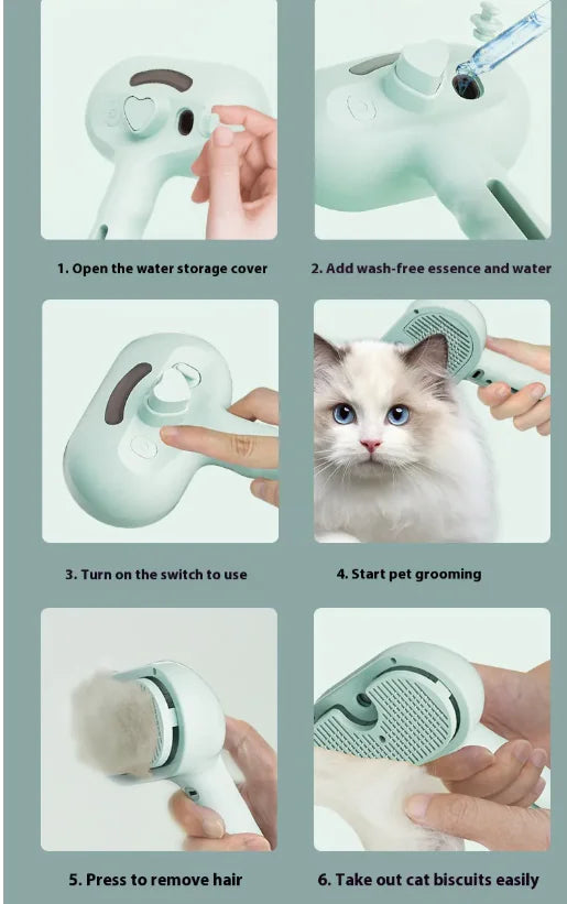 3-in-1 Steam Pet Grooming Brush – Self-Cleaning, De-Shedding & Spray Care for Dogs & Cats