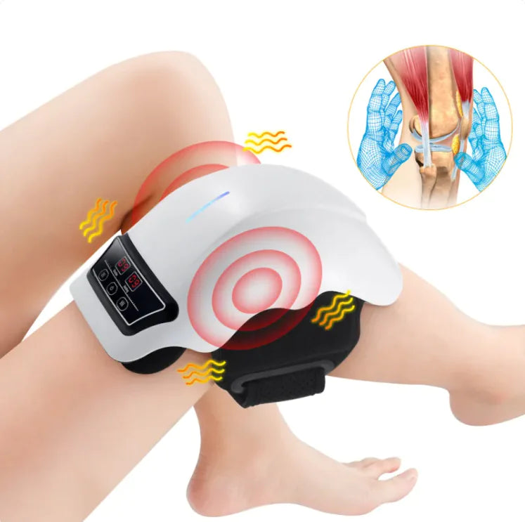 Heat Flex Wireless Knee Massager providing targeted heat therapy and massage for knee relief on a person's leg.