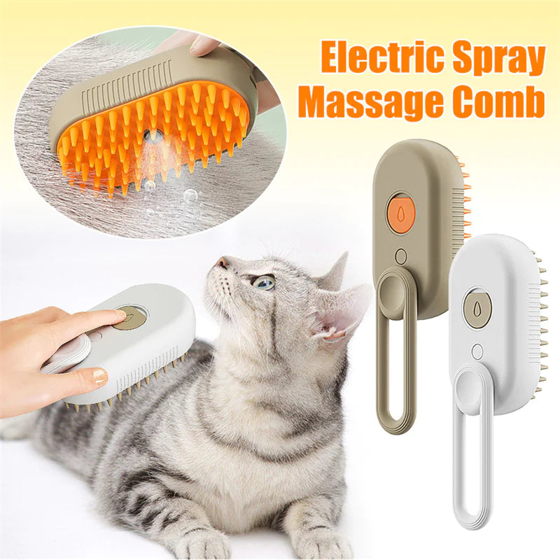 Electric spray massage comb for pets, featuring a soothing water mist and grooming bristles for a relaxing experience.