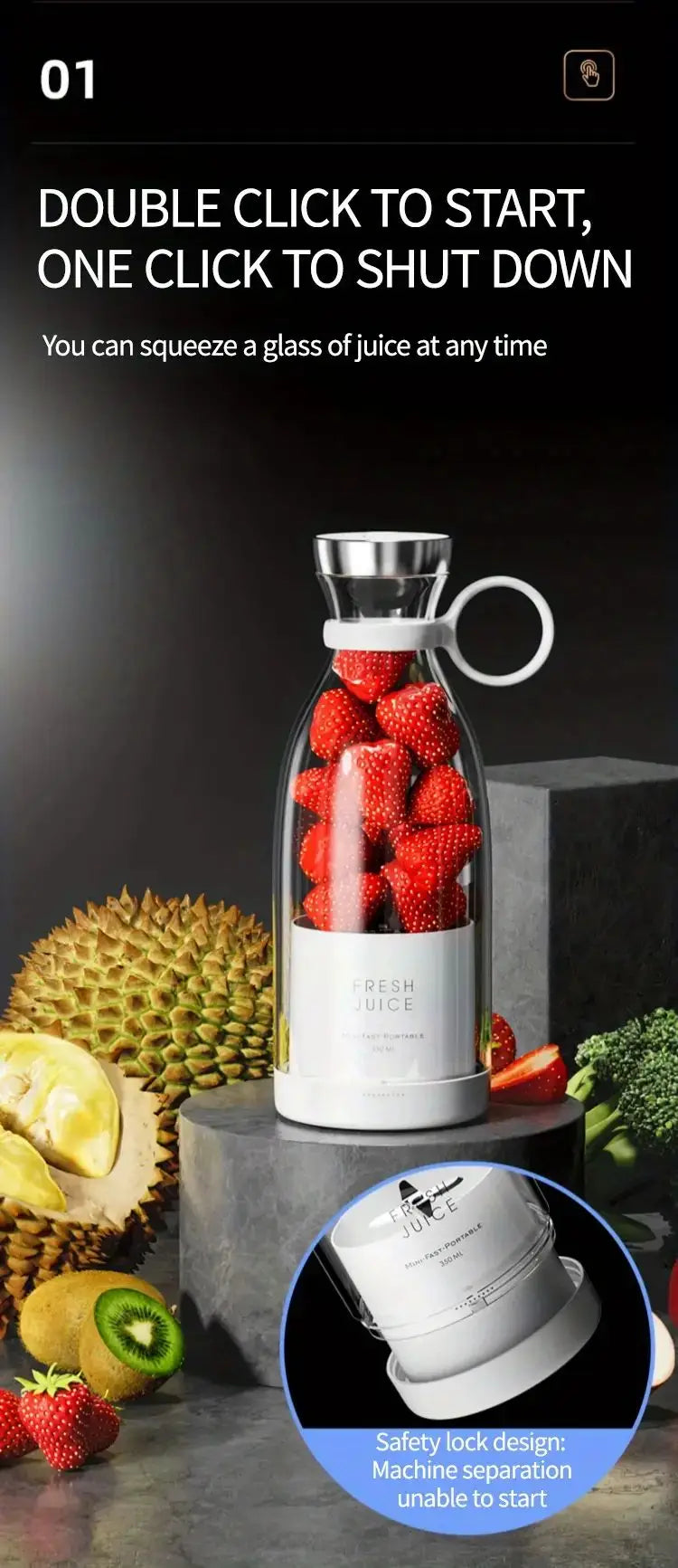 Portable Blender,Fashion Portable Blender for Shakes and Smoothies 11.8 Oz,Magnetic USB Fast Charging Mini Fresh Juice Mixer