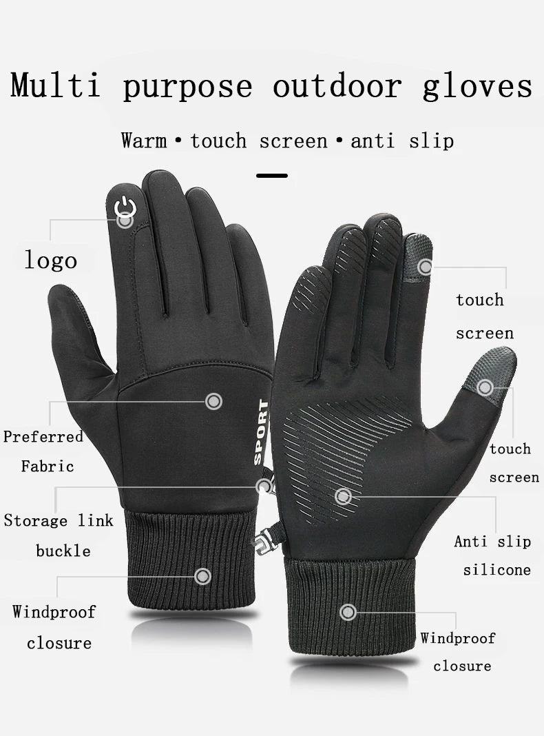 Winter Outdoor Gloves for Men, Fleece-Lined, Warm, Touch-Screen, Non-Slip, Cycling, Mountaineering, Skiing, Waterproof and Windproof Sports Gloves