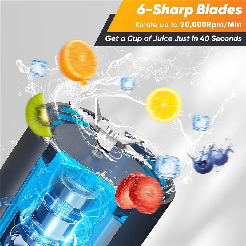 Portable Blender, Personal Size Blender For Shakes And Smoothies With 6 Ultra Sharp Blades, 16 Oz USB Rechargeable Durable White