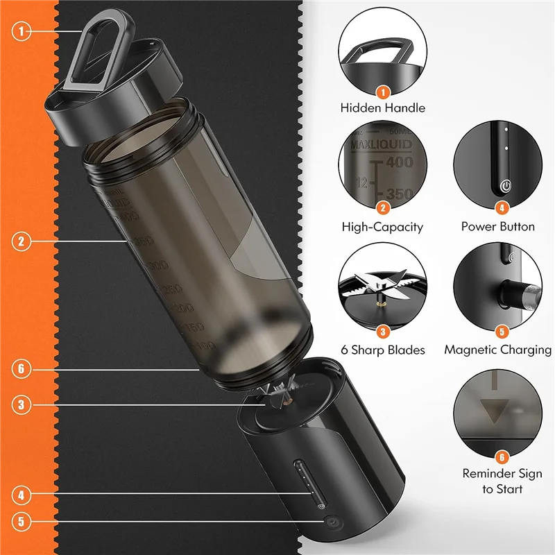 Portable Blender, Personal Size Blender For Shakes And Smoothies With 6 Ultra Sharp Blades, 16 Oz USB Rechargeable Durable White