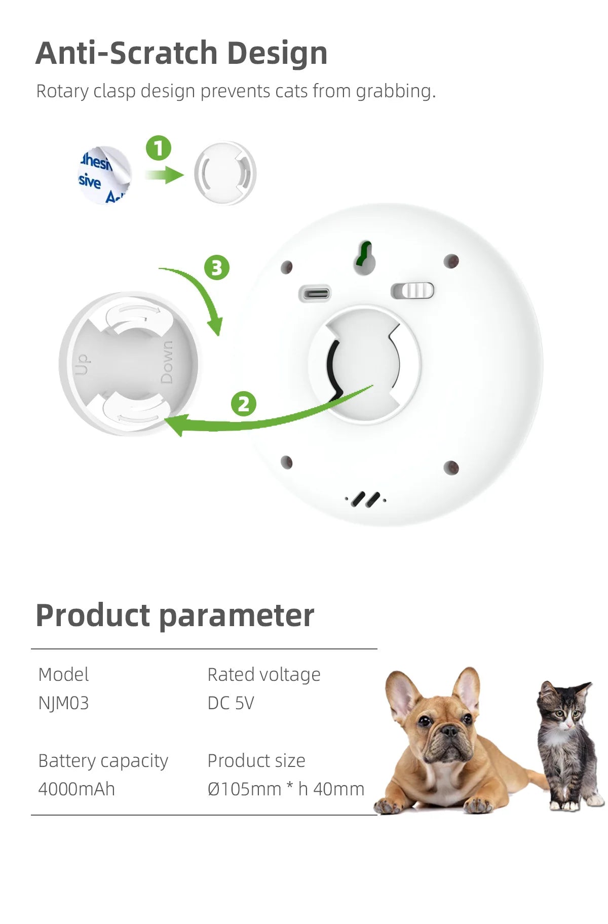 4000mAh Cat Litter Deodorizer Odor Eliminator Dust-Fall Air Purifer for Cat Litter Box Bathroom Wardrobe Kitchen and Small Area