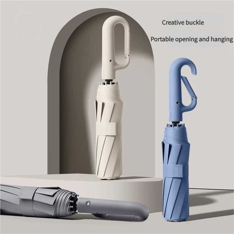 Large Automatic Umbrella with Ring Buckle Thick Durable Unisex Portable UV Protection Windproof Rain And Sunshade Umbrella