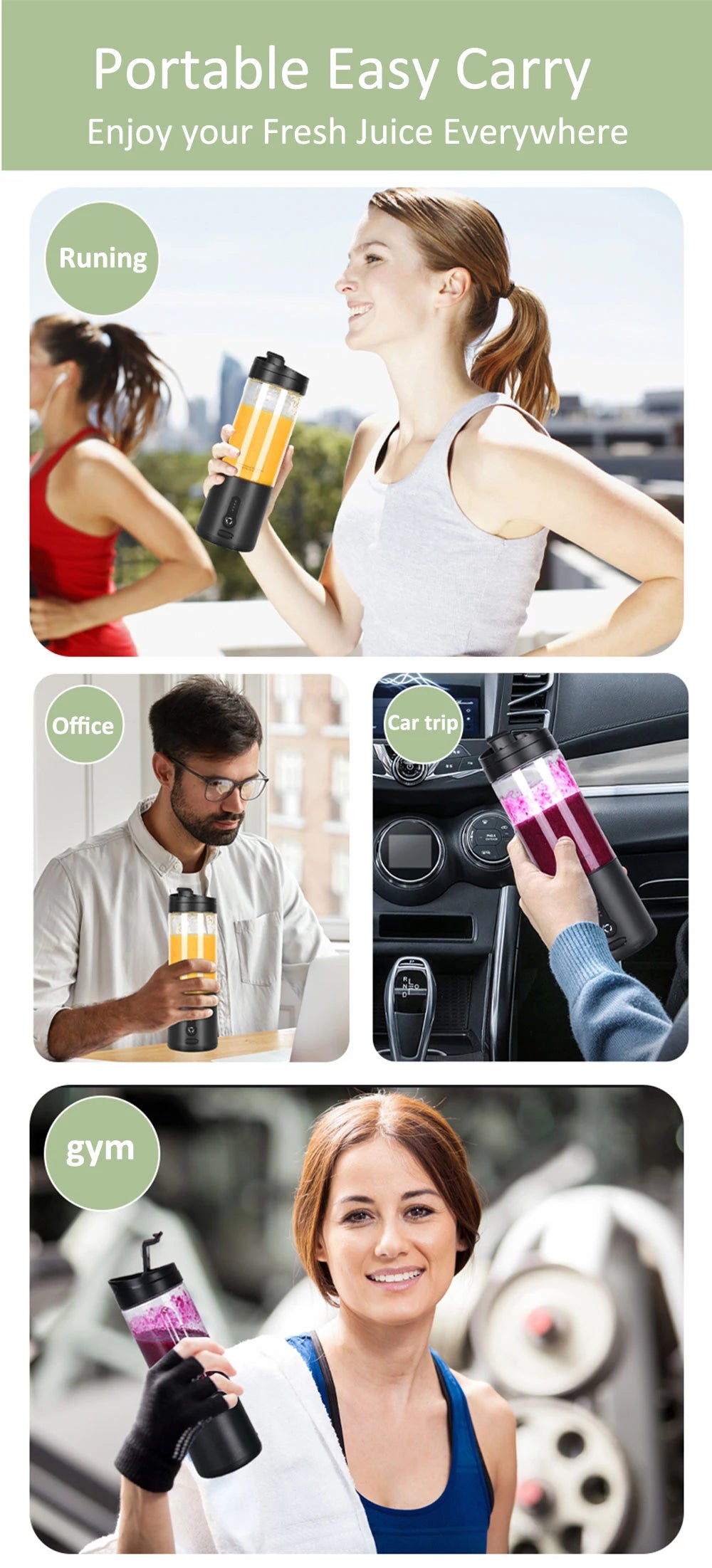 Portable Blender Mini Electric Fruit Juicer Mixer USB Rechargeable Smoothie Orange Fresh Juice Blender Portable Blender